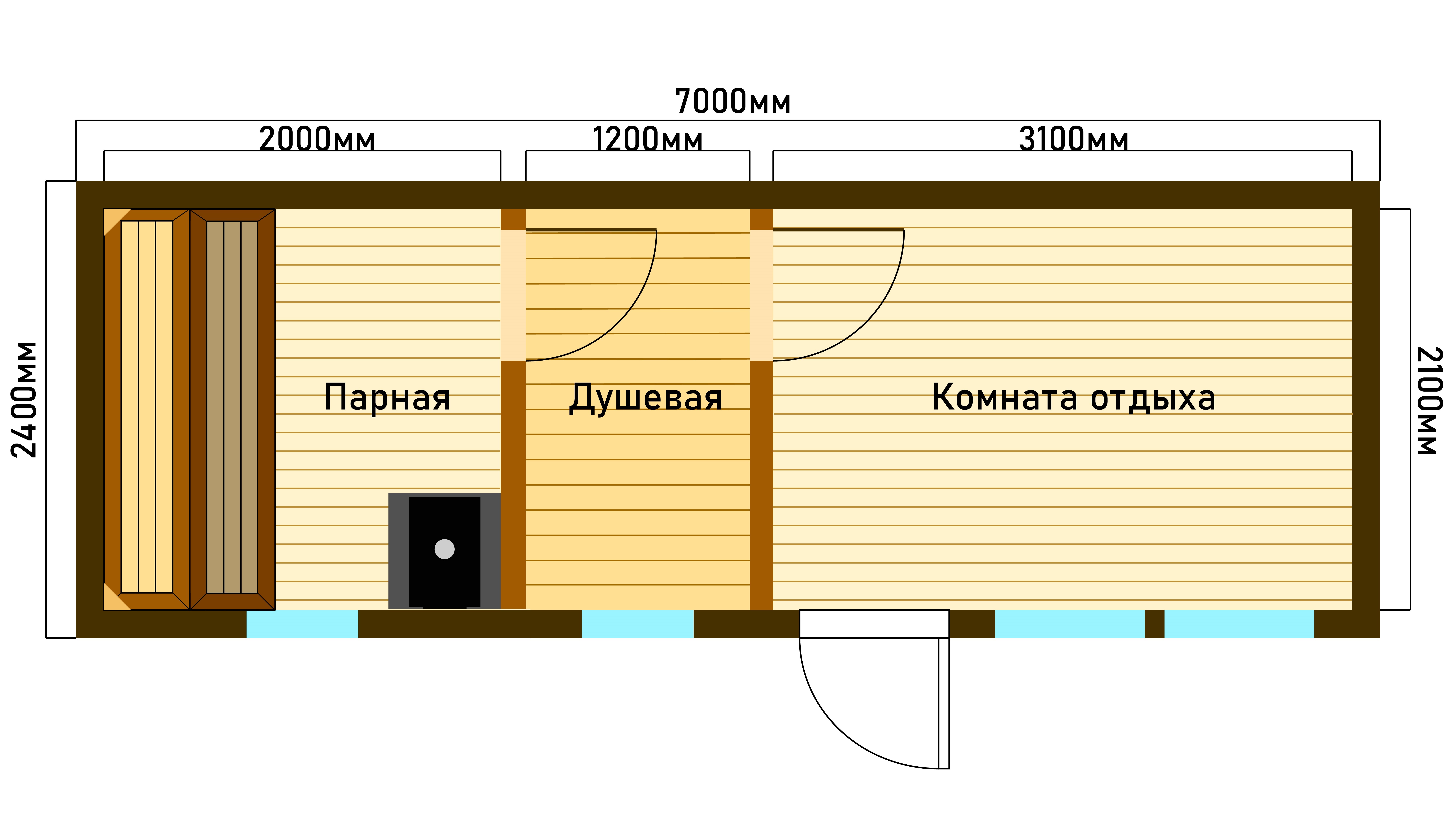 Мобильная каркасная баня 7х2.4м Мобильная каркасная баня 7х2.4м